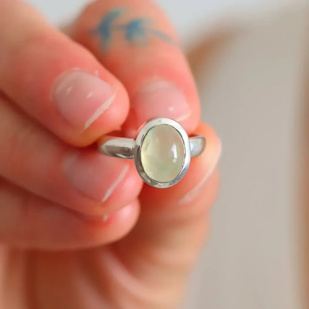 Green Amethyst Ring In Sterling Silver